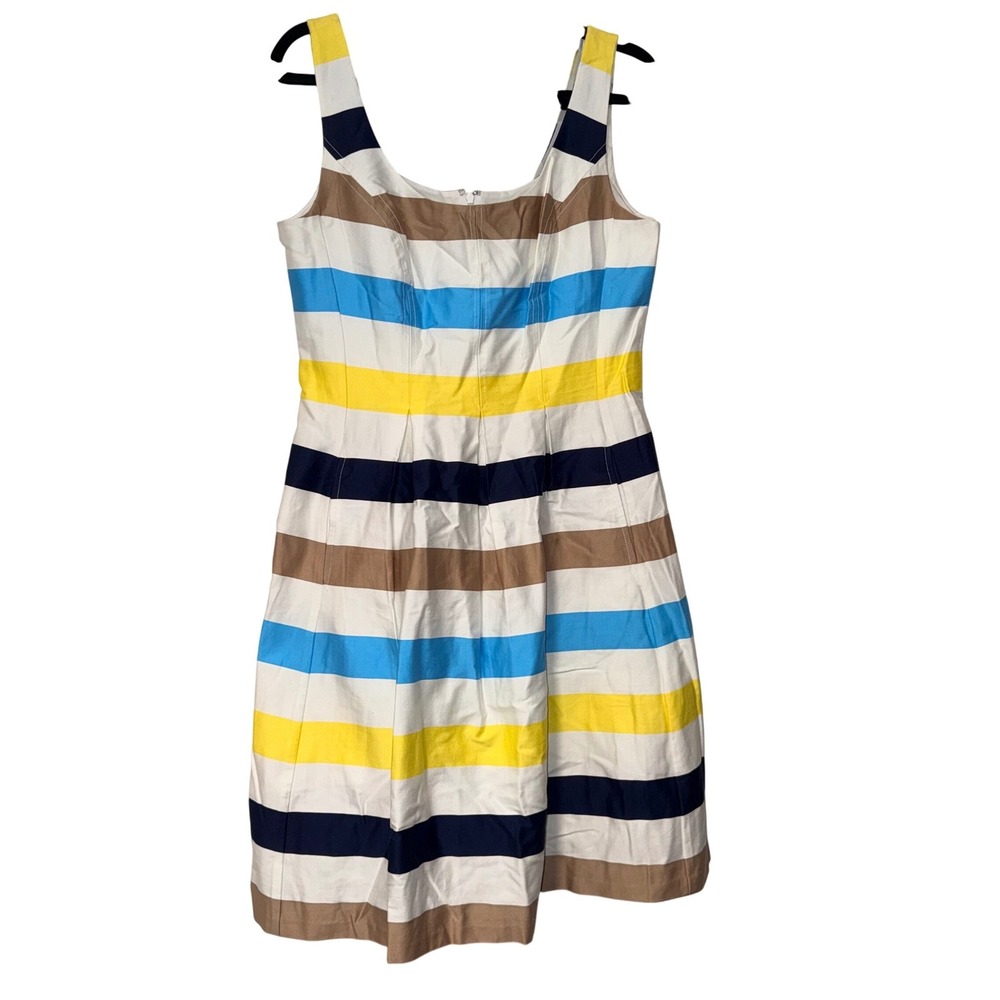 Nine West Fit & Flare Dress Womens 8 Multicolor Striped Cotton Blend